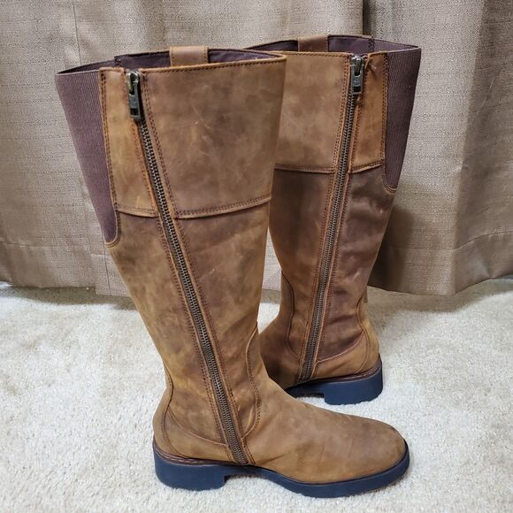 Timberland Graceyn Womens 7.5 Waterproof Tall Boot Side Zip Leather Distressed - Picture 6 of 14